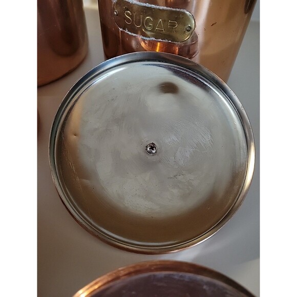 Vintage Copper Canister Set of 4 Nesting with lids Unmarked 1970's Tea Coffee - Picture 10 of 12